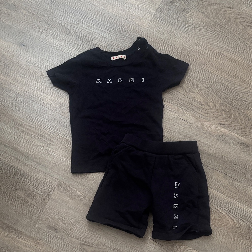 Marni Black Logo T-Shirt and Shorts Set